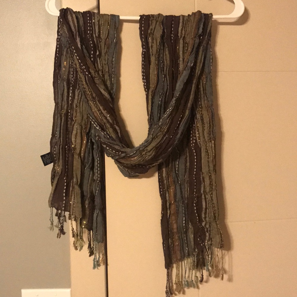 Blue, brown and green scarf